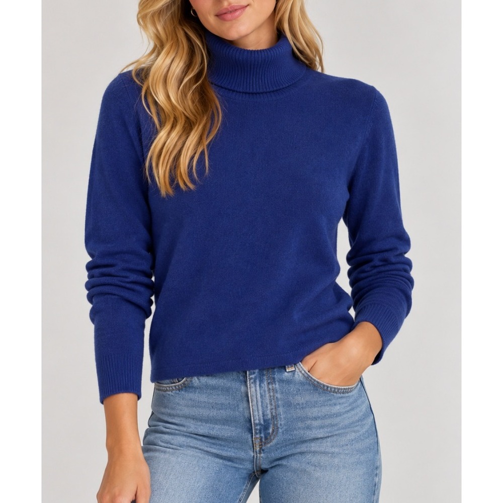 Lord & Taylor 100% Cashmere Turtleneck Sweater Royal Blue Small Vtg Knit